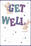 This get well card captures the heartwarming optimism so often felt when walking Chelmsford's leafy avenues. Two endearing companions-a teddy bear and a playful puppy-spring forward to balance and embrace the bold, colourful letters that spell out 'Get Well.' The use of indigo and teal for the text stands out with a spirited pop, lending a gentle vibrance similar to a freshly wrapped bouquet waiting in a Cathedral Square window. Soft, illustrated fur suggests the comforting plushness of a favourite toy, their friendly faces uplifted as if to say, 'We're with you.' Scattered stars in gentle blues and purples dance across the creamy background, infusing the card with an air of magic and hopeful cheer. Every element-from expressive animals to hand-lettered typography-radiates a message of supportive kindness, like a surprise flower delivery from a neighbour on Baddow Road. This card isn't just an illustration; it's a small act of tenderness-an emotional balm crafted with the same care and attention a Chelmsford florist brings to every get well bouquet.